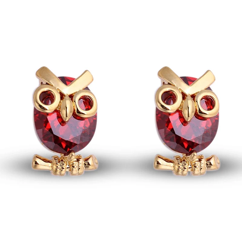 style 10 red Новые милые серьги с подвеской в виде совы, разноцветные прозрачные серьги-гвоздики с кристаллами, ювелирные изделия, простые серьги-Вишенки для женщин - Окраска металла: style 10 red