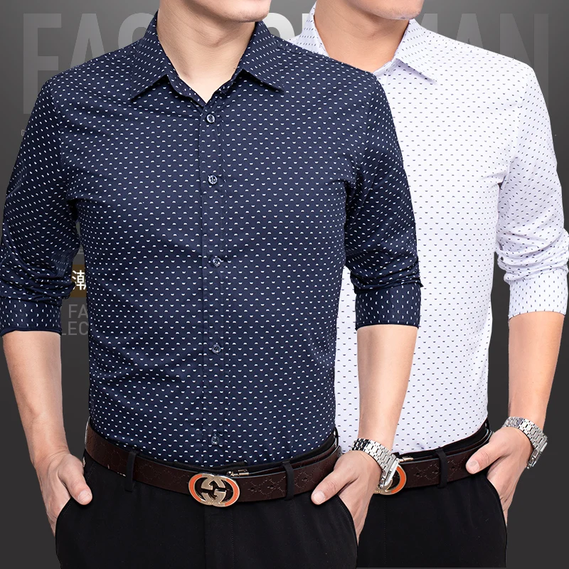 

2019New Arrival Fall Shirts Men Printed All Cotton Korean Style Youth Slim Original Custom Shirt Male Casual Long Sleeve Tops