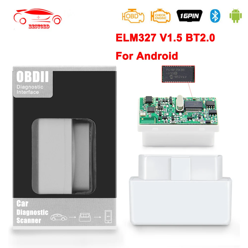Мини сканер ELM327 V1.5 PIC18F25K80 OBD 2 OBD2 elm 327 в 1 5 для Android Bluetooth Автомобильный - Фото №1