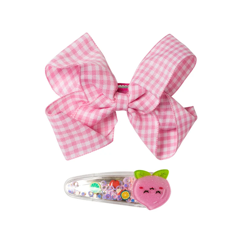 

Korean Style Super Fairy Color Plaid Bow Barrettes Fruit Quicksand Cute Wild BB Clip Children's Hair Accessories