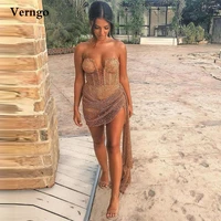 verngo champagne grid mesh short prom dresses sweetheart asymmetric evening gowns 2021 sexy modern lady formal party dress