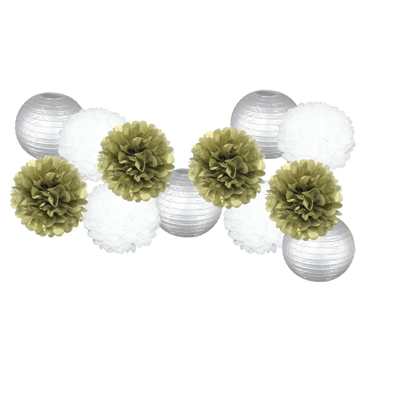 

12pcs/set 6-12inch Gold Silver Round Paper Ball Lanterns Set Tissue Pom Pom For Wedding Party Decoration Baby Shower Supplies