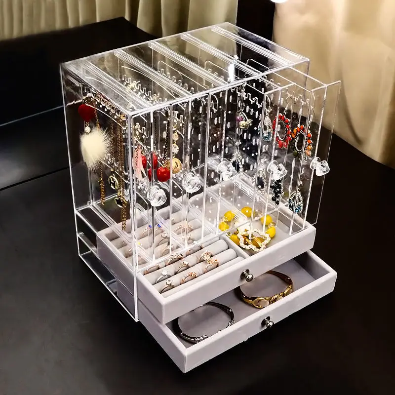 multifunctional transparent jewelry box dustproof display stand three dimensional large capacity necklace earring storage box free global shipping