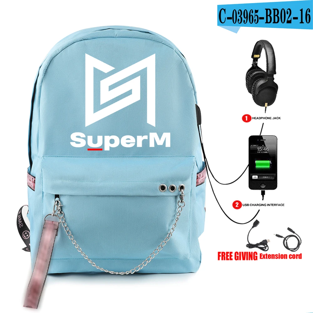 SuperM рюкзак KPOP крутой логотип команды стильный с подвесным орнаментом с USB молнией модный рюкзак для путешествий - Цвет: BB02