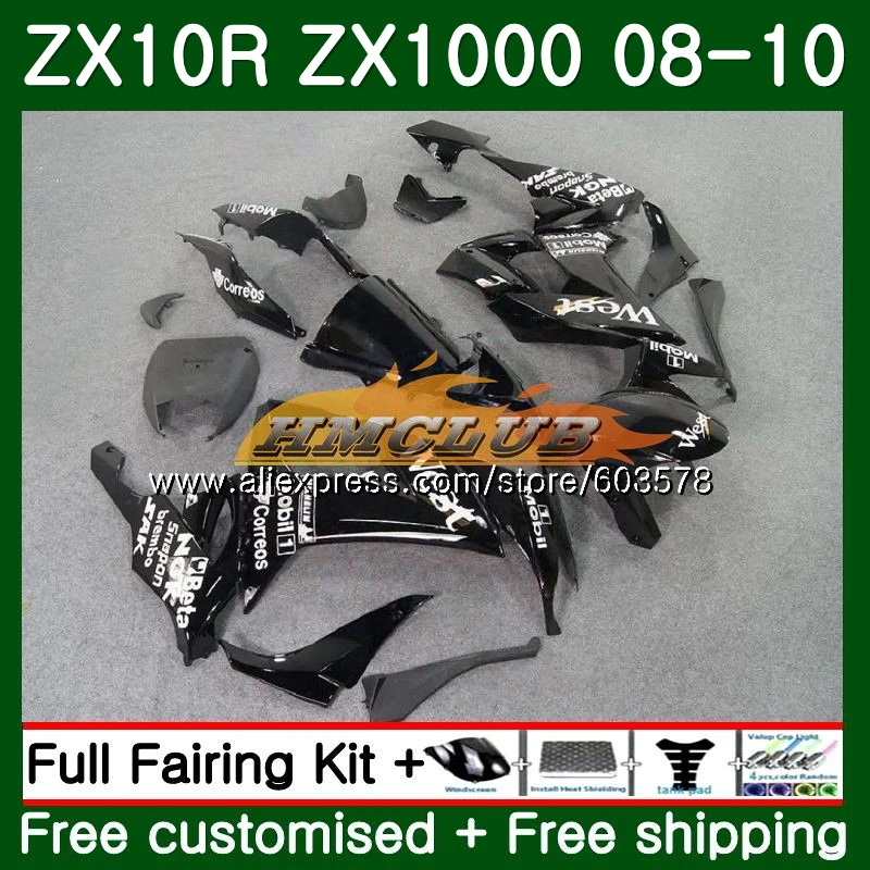 

Body For KAWASAKI ZX1000C ZX-10R ZX10R 08 09 10 118CL.26 Gloss Black ZX 10R 1000CC ZX1000 ZX 10 R 2008 2009 2010 Fairings
