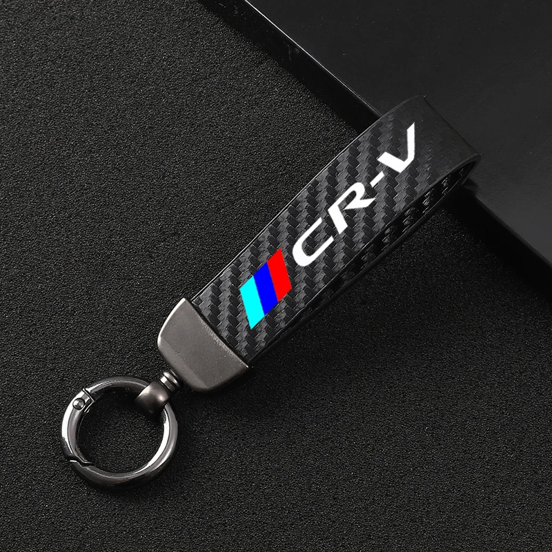 

4S High-Grade Carbon Leather Car Key Chain Rotating Horseshoe Rings for Honda CRV 2021 2020 2019 2018 2017 2016 car accessorie