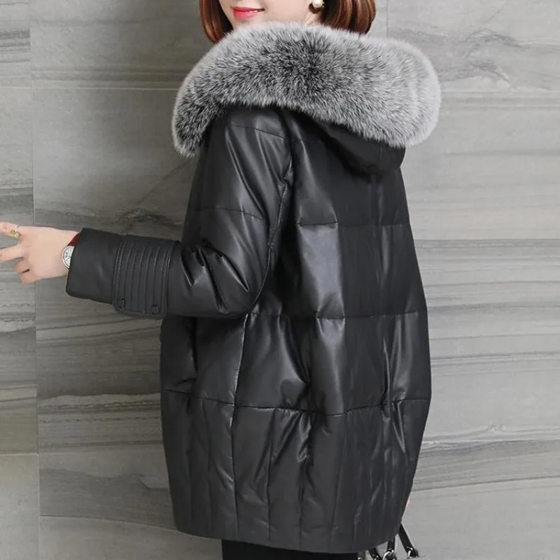 100% женский пуховик из натуральной кожи высокого качества повседневное короткое