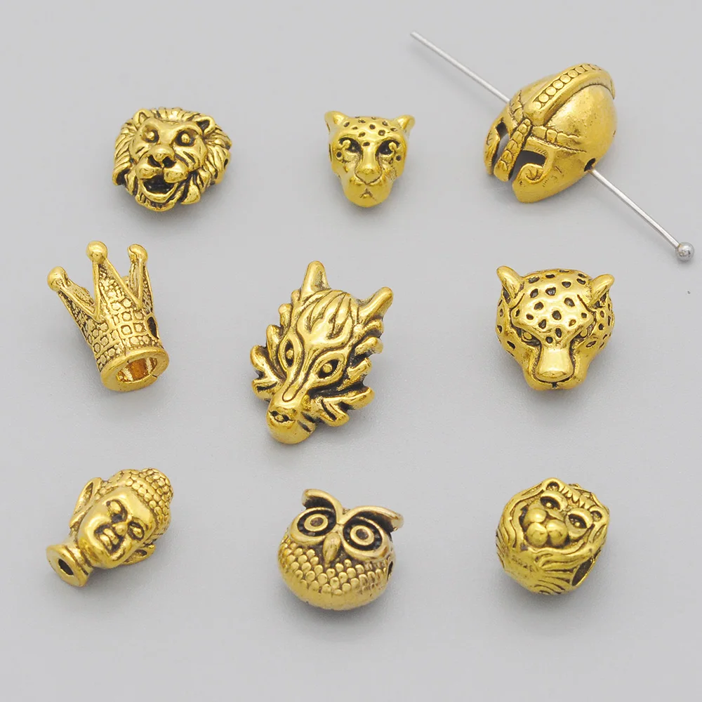 

15pcs/lot Lotus Yoga DIY Jewelry Spacer Beads Wholesale Bracelet Making Head Night Owl Leopard Dragon Custom Buddha Religious