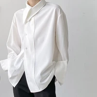 designer style asymmetric large lapel slanted front shirt mens long sleeved irregular shirt tops