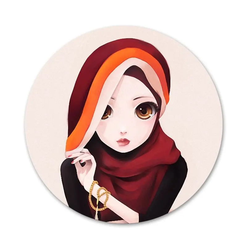 

Muslim Islamic Cartoon Girl Protector Icons Pins Badge Decoration Brooches Metal Badges For Backpack Decoration 58mm