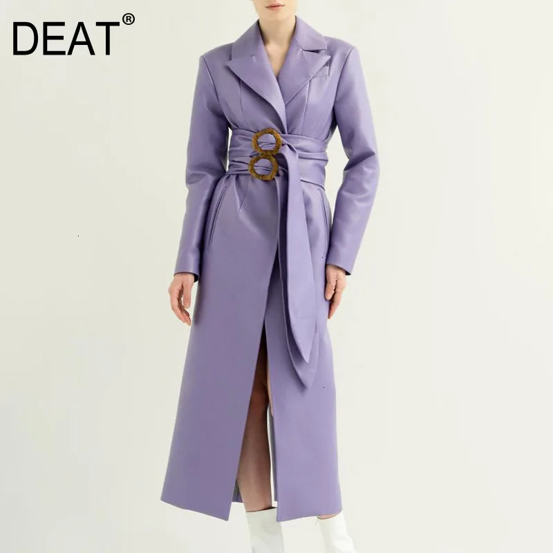 DEAT весна 2020 длинный рукав искусственная кожа высокое качество пояс широкий круг