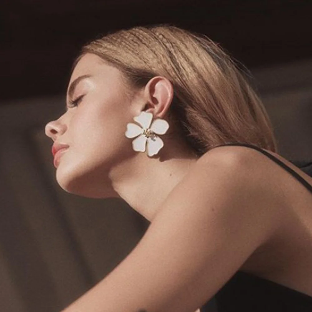 2020 New Green Black White Red Exaggerated Enamel Floral Statement Earrings For Women Colorful Spring Summer Flower Earring | Украшения и