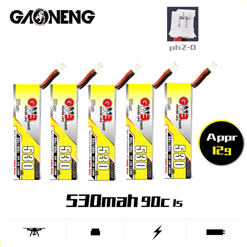 Аккумулятор Gaoneng GNB 1S, 3,8 в, HV LiPo, 530 мА · ч, макс. 180C, с разъемом PH2.0, для радиоуправляемого квадрокоптера, самолета, FPV, запчасти для гоночного дрона, 1-10 шт.