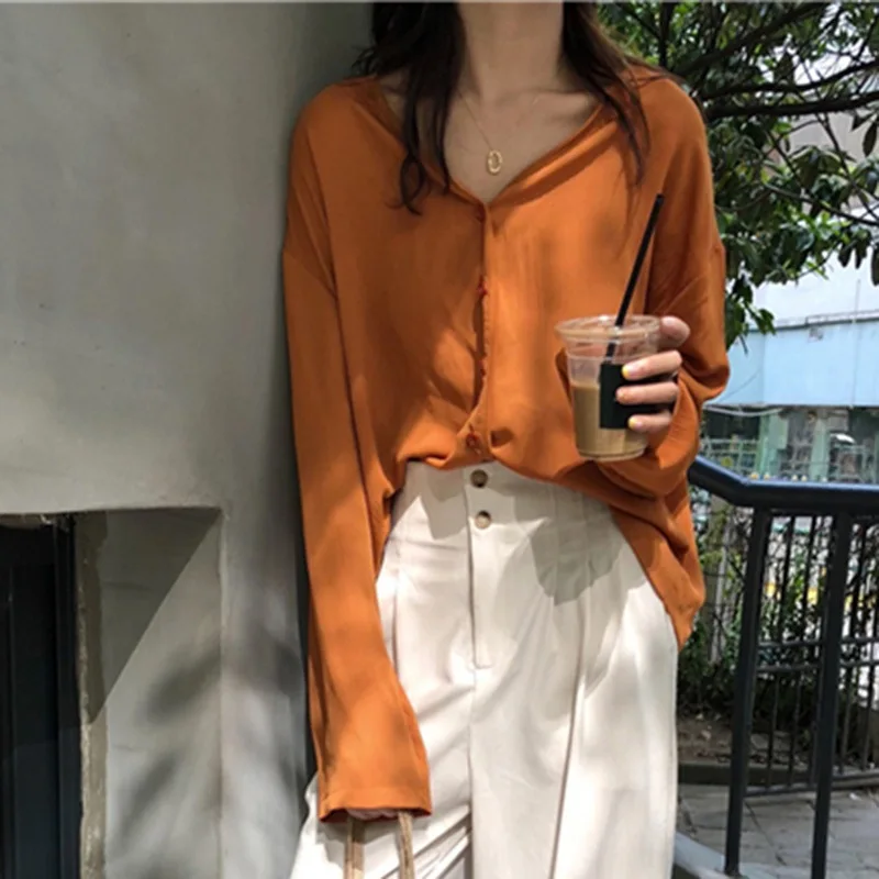 

Korean Fashion Shirt Women Casual Loose Blouse Spring Autumn Solid Color Long Sleeve Blouses