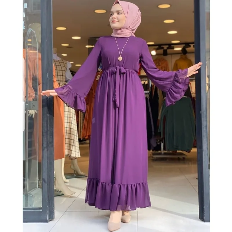 Абаи Дубай мусульманское платье Макси женское шифоновое с оборками Длинные