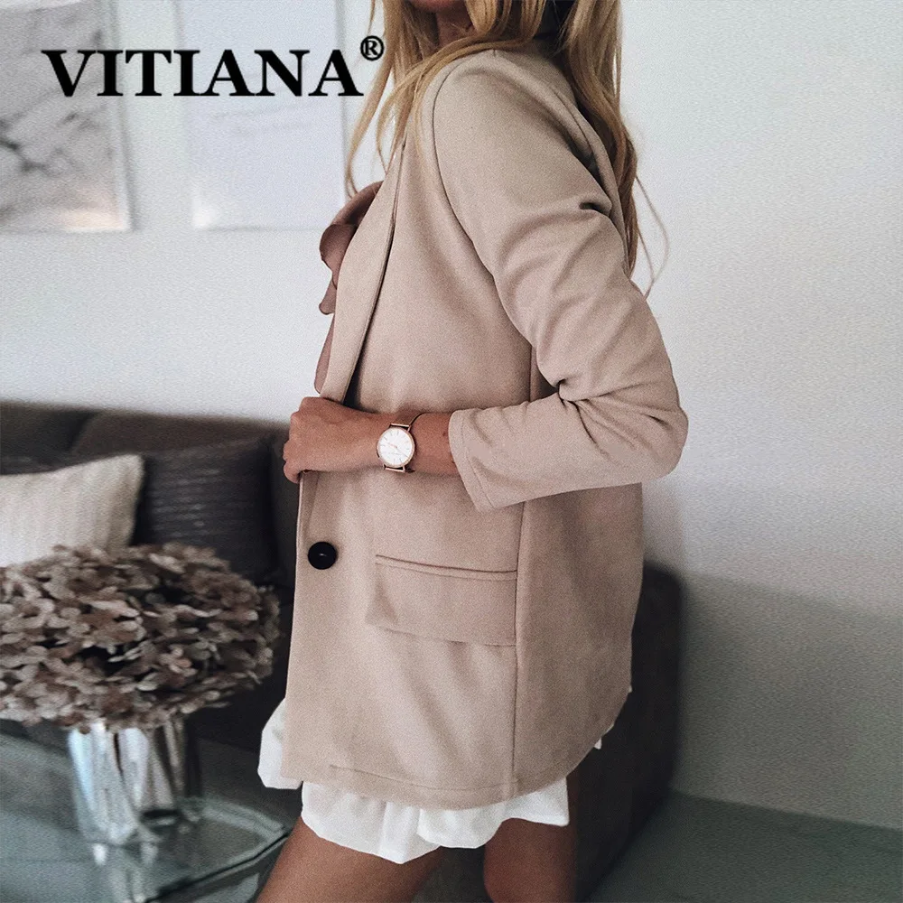 VITIANA Женский Повседневный блейзер Feminino однотонный черный офисный Длинный