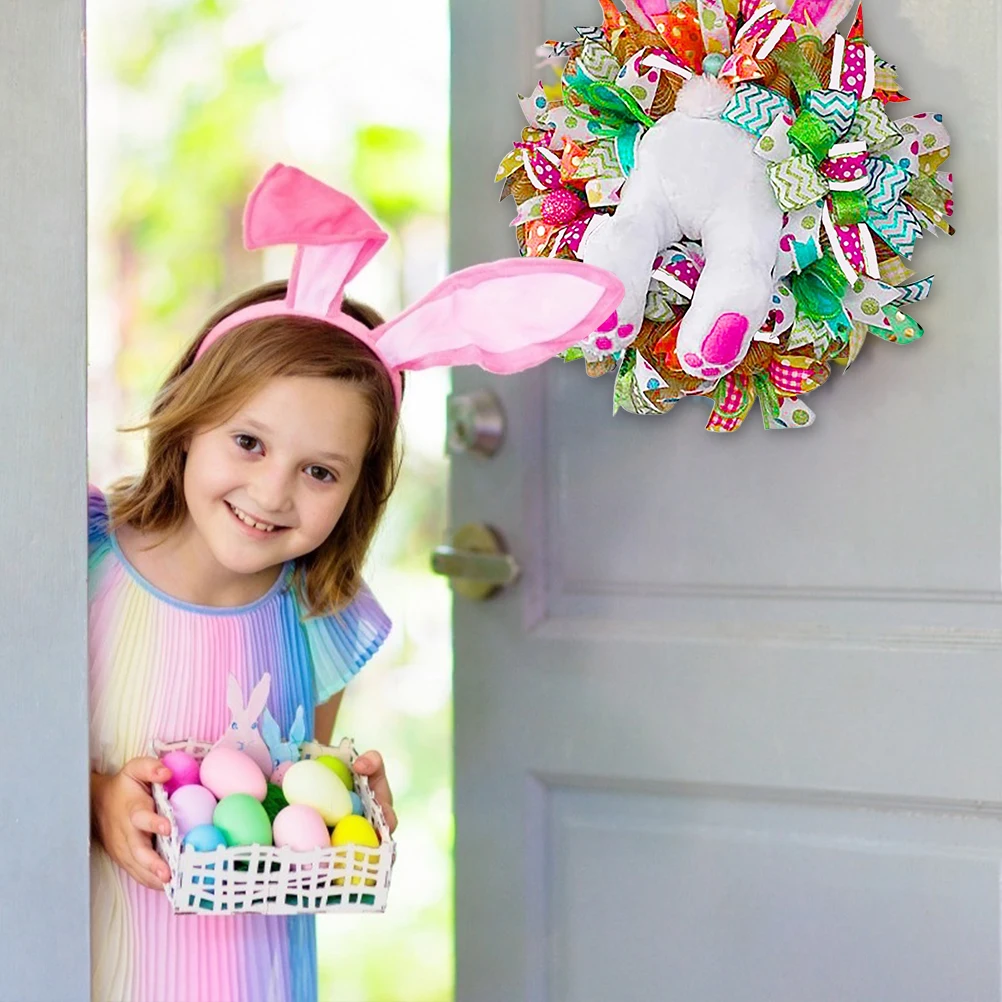 

DIY Easter Bunny Decoration Wreath Funny Rabbit Cartoon Animal Ornaments For Window Door DIY Hanging Garland Holiday Home Decor