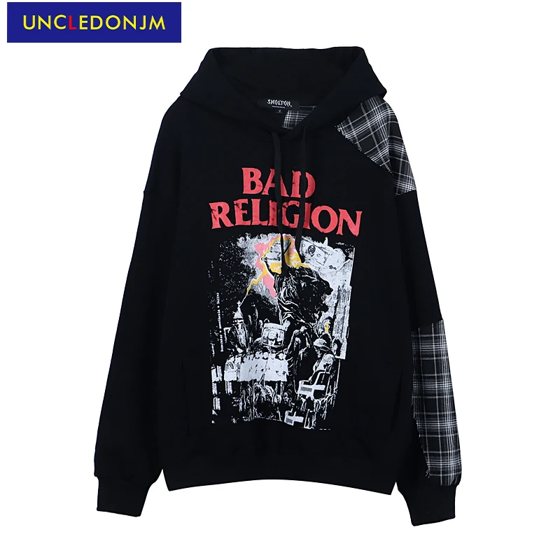 

UNCLEDONJM Colour Block oversized sweatshirt Hooded couple clothes Hip Hop hoodies men graphic hoodies women skateboard BV-9801