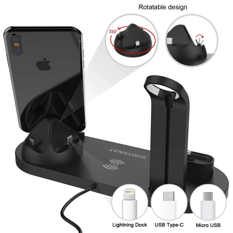 4 в 1 беспроводное зарядное устройство для IPhone X 11 MAX Samsung HuaWei|Подставки и держатели|