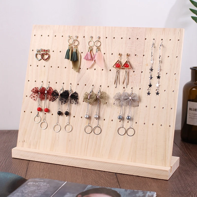 

1Pcs 120 Holes Earring Holder Wood Display & 1Pcs 4 Layers Solid Wood Jewelry Display Tray Pendant Earrings Rings