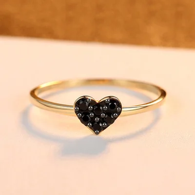 Черный Pure 14K Gold Ring Vintage Star CZ Women Rings Wedding Engagement Fine Jewelry Yellow Gold Bague - Цвет камня: Черный