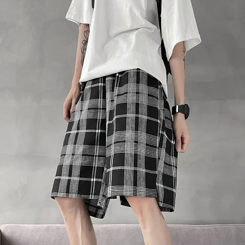 

Summer Cotton Plaid Shorts Men's Fashion Retro Casual Shorts Men Streetwear Loose Straight Shorts Mens Large Size M-5XL