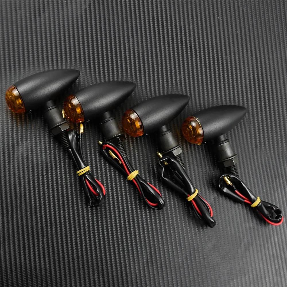 

Мотоциклетные указатели поворота в форме пули, мигалка, лампа, черный/хром для Harley Sportster XL Cruiser Chopper Cafe Racer