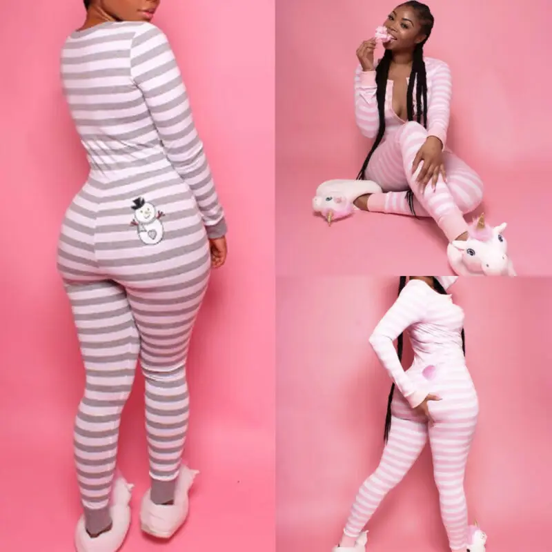 Hirigin Sexy Women Underwear Long Sleeve Stripe Bodycon Jumpsuit Bodysuit Romper Clubwear Trousers |