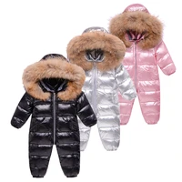 2021 winter kids jumpsuit overalls for boy children thick ski suit girl duck down jacket toddler baby snowsuit fur coat 0 3years