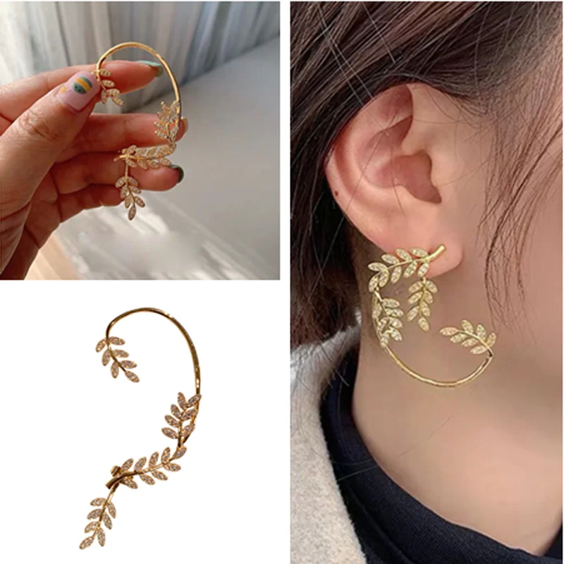 

1 PCS/Set The Leaf Chain Ear clip To Restore Ancient Ways Punk ear Cuff Puncture Clamp Woman Cartilage Clip Earrings