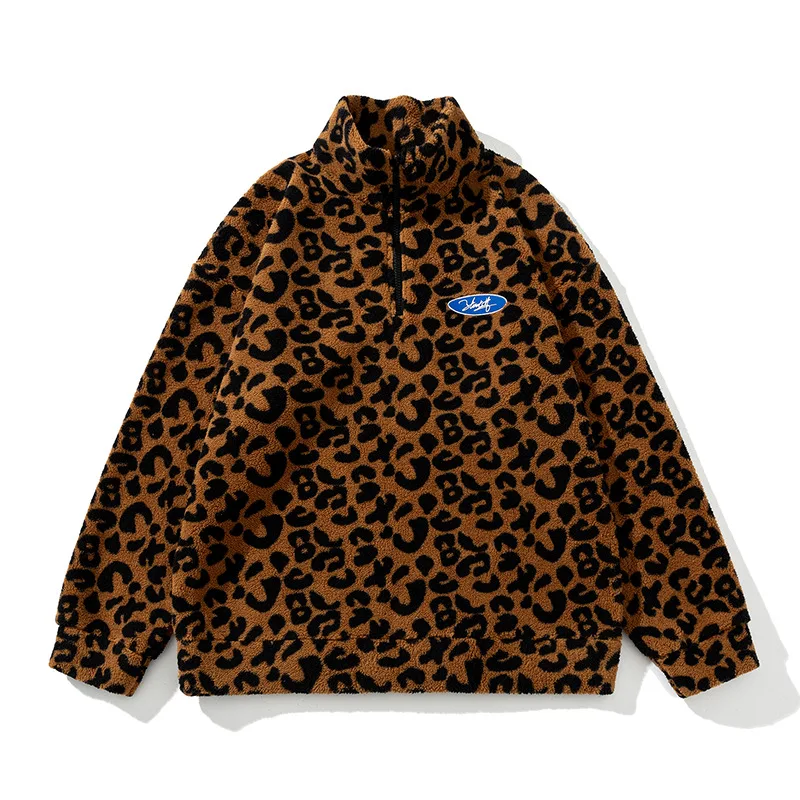 

Leopard Print Lamb Wool Jacket Stand-up Collar Jacket Lamb Wool Hoodie Women Padded Top Couple Super Dalian Hoodie Sweatshirt