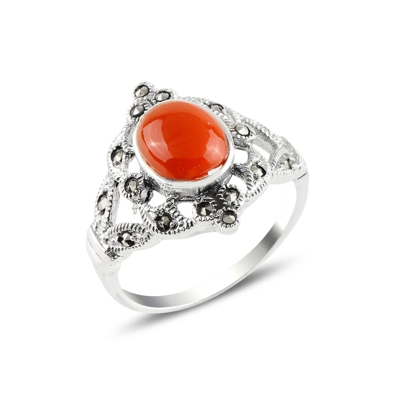 

Серебряное кольцо Silverlina с красным агатом и марказитом