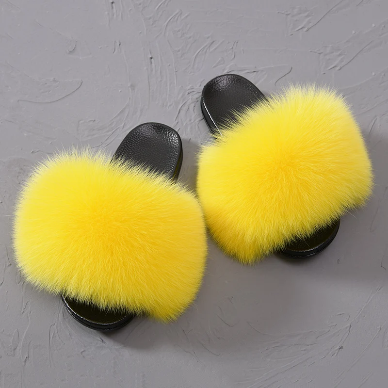 Женские шлепанцы из лисьего меха роскошные пляжные сандалии с натуральным мехом