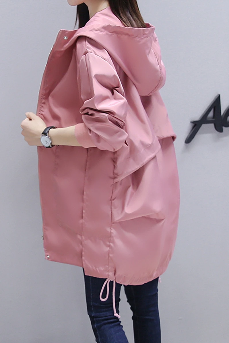 

New 2020 Women Streetwear Trench Coat Spring Autumn Harajuku Loose Plus Size Windbreaker Woman Hooded Black Casual Outwear