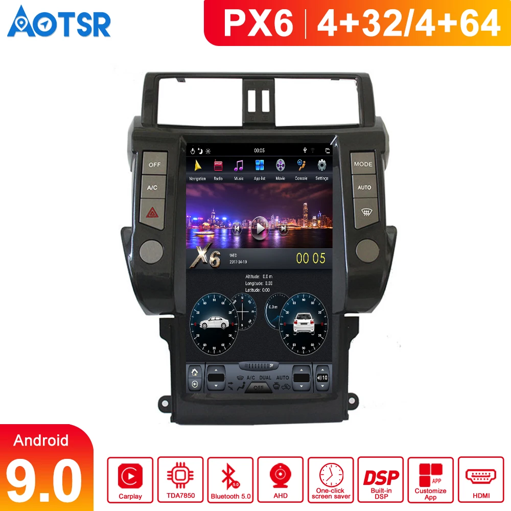 Автомобильный видеорегистратор с GPS навигацией Android 9 0 px6 Tesla style для TOYOTA LAND CRUISER Prado