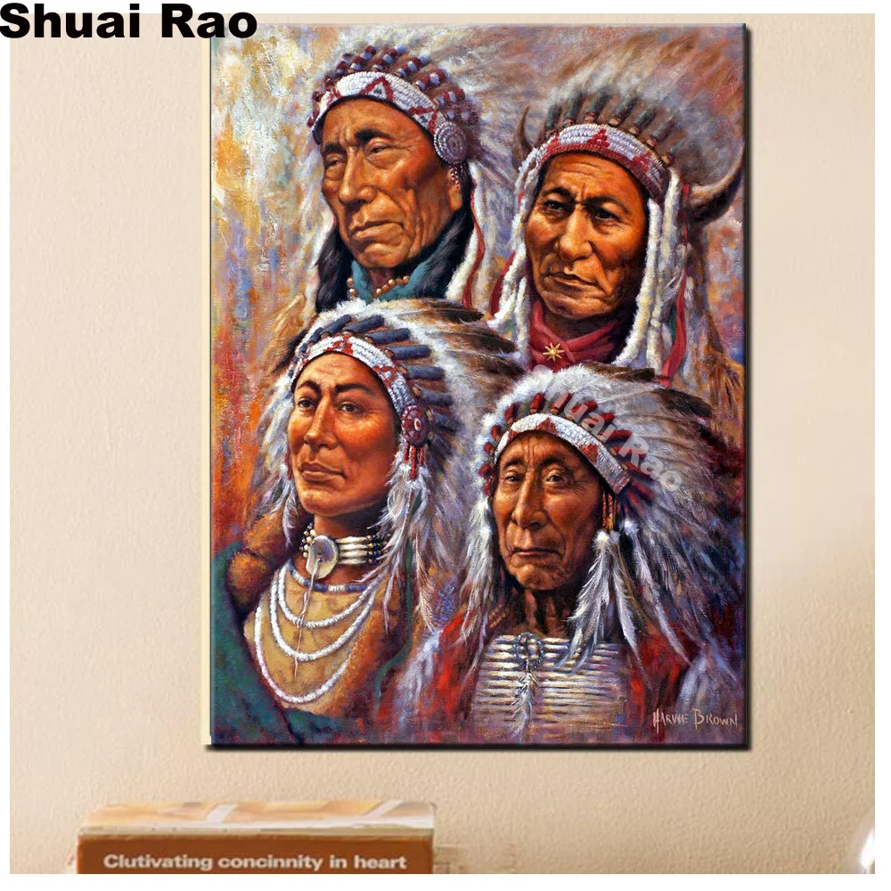 

5d diy Indian Four Great Lakota Leaders diamond painting full drill square 3d Round diy Natural feather American men embroidery