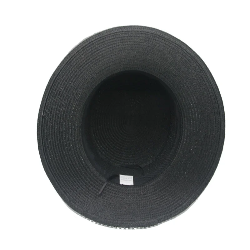 

summer women hats solid big brim flat top pearl band sun hats handmade straw elegant fascinator casual outdoor beach sun hats