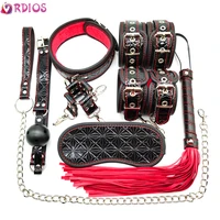 vrdios erotic sex toy for adult level a pu leather bdsm sex bondage set handcuffs mask gag slave collar sex toys for couples