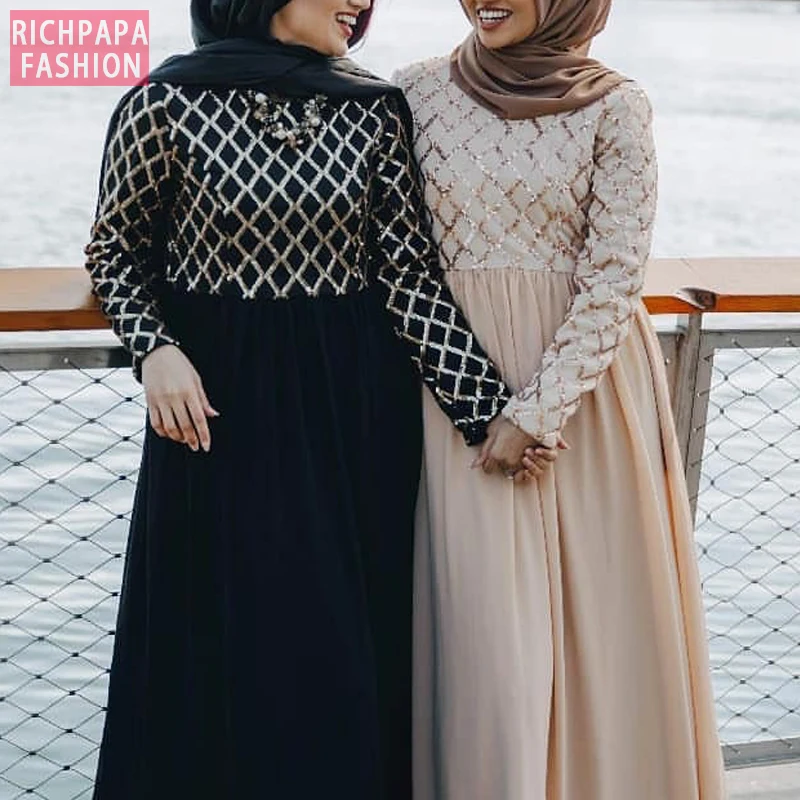 Sequin abaya Дубай турецкий хиджаб мусульманское платье Абая для женщин платья халат