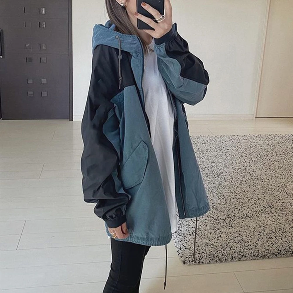 

Loose Long Sleeve Hooded Women's Jacket Fall Winter Trends Fashion Chic Students Plain Colors Feminine Clothes New Trendy