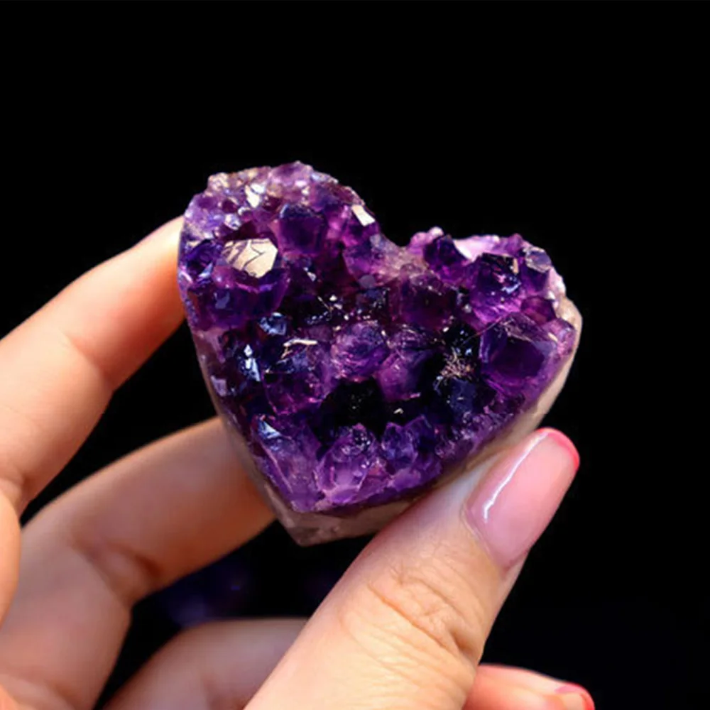 

3-4cm Natural Heart Shaped Amethyst Gem Quartz Cluster Crystal Sample Ener