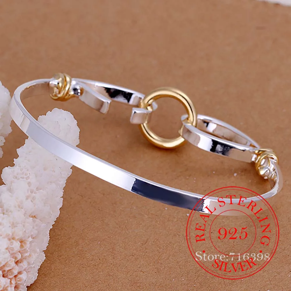 

Genuine 925 Sterling Silver Bangles For Women Wedding Engagement European American Style Bracelet Wedding Engagement Jewel