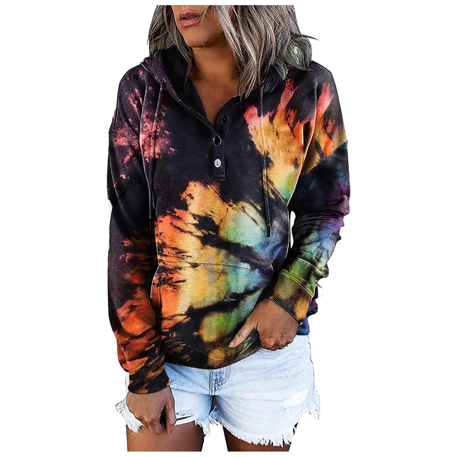 

Спортивная одежда с принтом Tie-dye, топы, уличная одежда, свитшот, Женский Повседневный Свободный пуловер с длинным рукавом, винтажная Толстов...