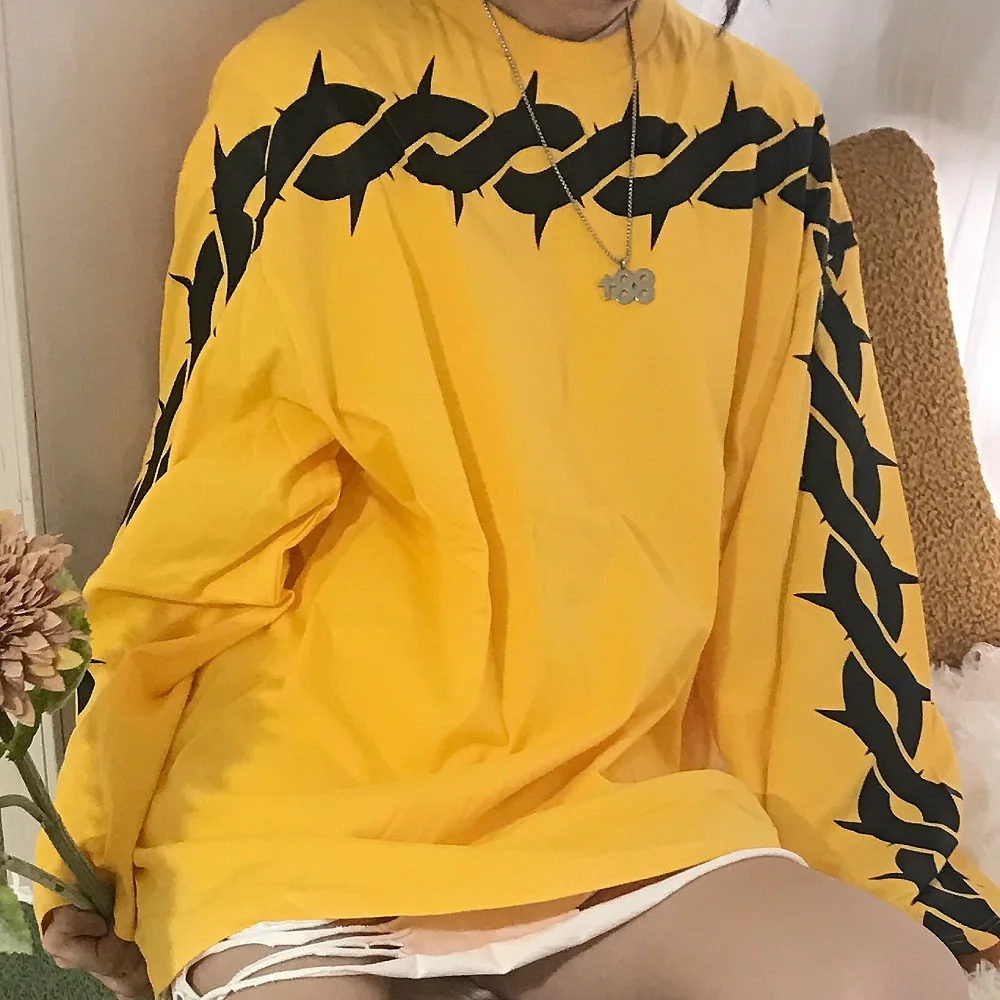 Футболка Thorny для женщин и мужчин с длинным рукавом безразмерная свободная