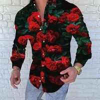 2021 fashion print shirt men casual slim fit long sleeve men lapel collar floral shirt camisa social prom party shirt