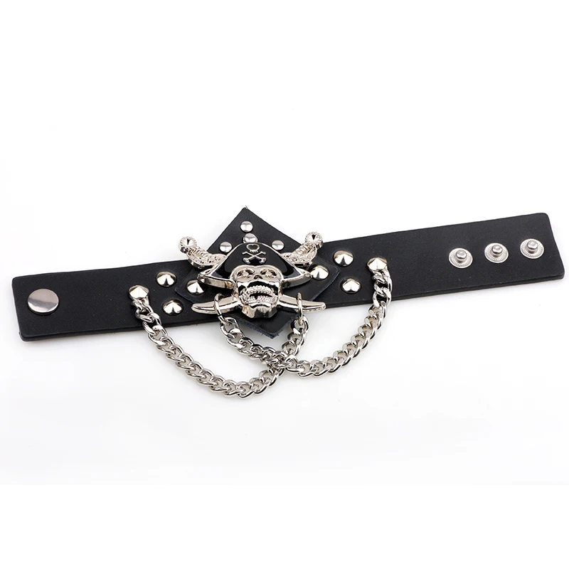 Модный кожаный браслет для мужчин регулируемый уникальный пиратский широкий с