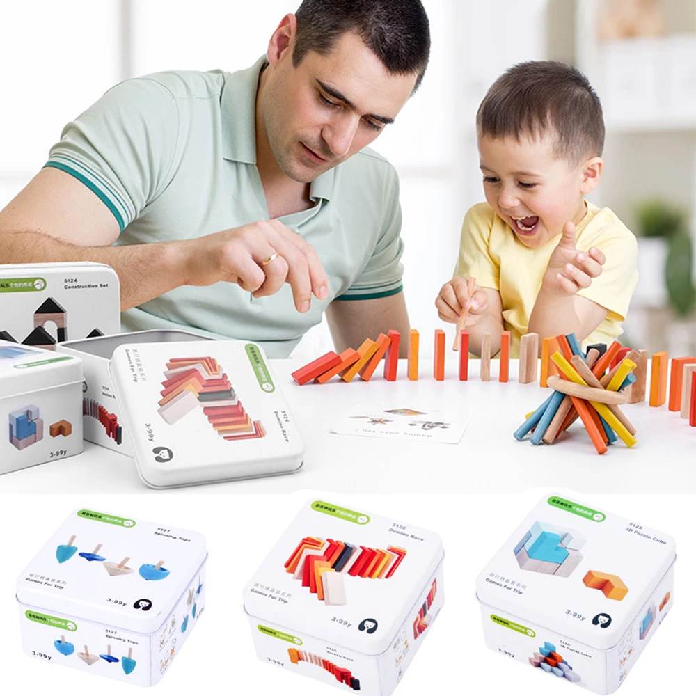 

Деревянный кубик-головоломка танграмма, игрушки в железной коробке, 3D пазл, красочная игрушка-домино танграмма для детей, подарок для ранне...