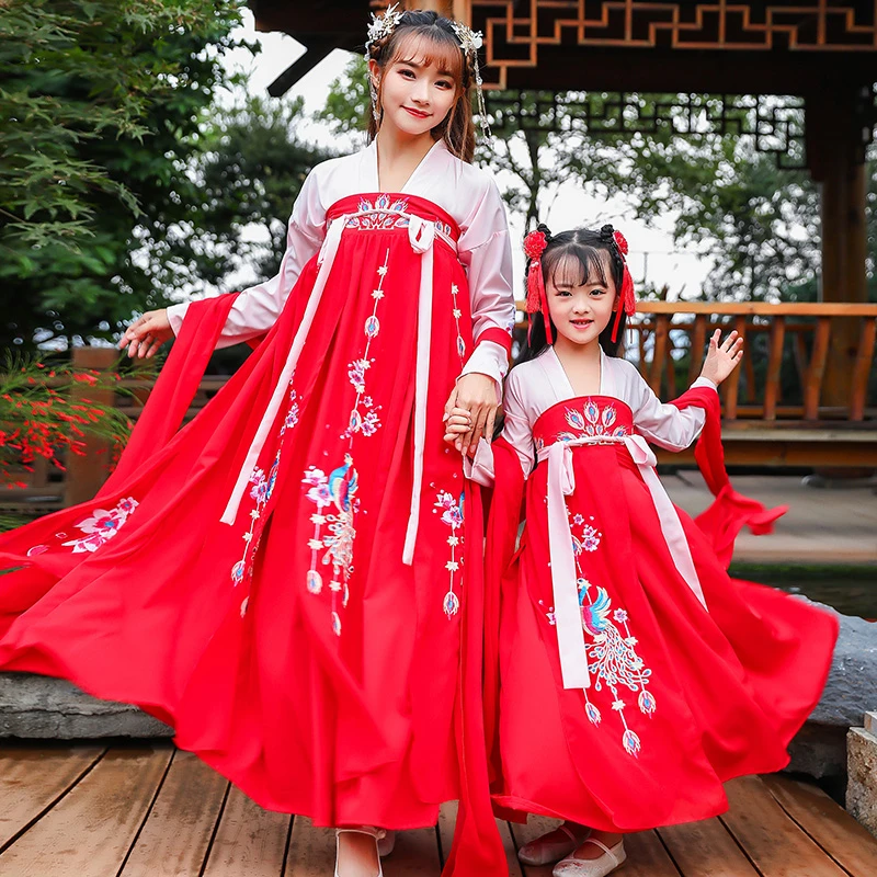 Hanfu/костюм для родителей и детей костюм девочек Hanfu супер феи элегантное платье