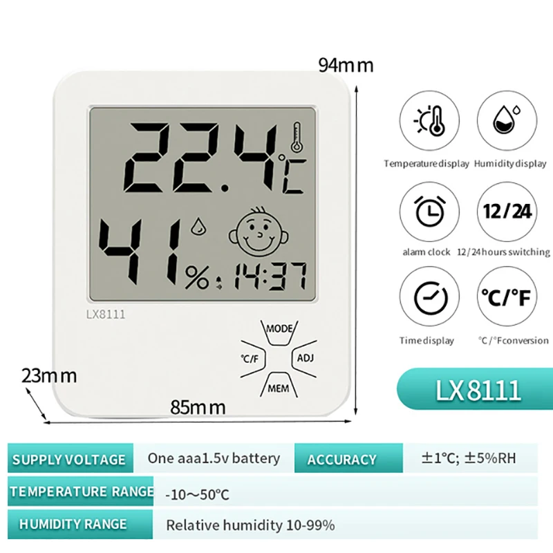 Цифровой термометр для дома комнатный мини-гигрометр с отображением времени и