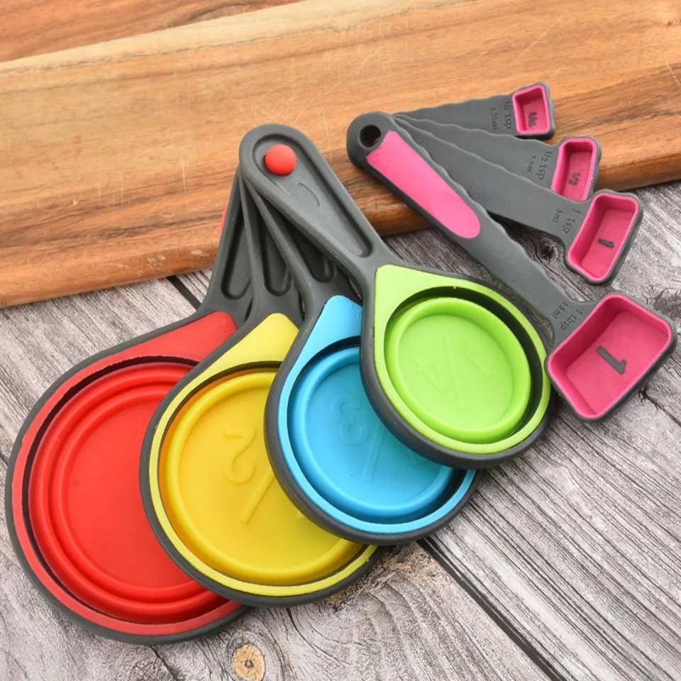 

4pcs/Set Food Grade Silicone Measuring Cups Spoons Cake Ice Cream Collapsible Baking Cook Tools Kitchen Tool